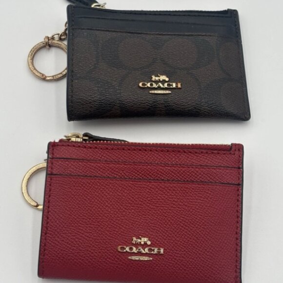 Coach Mini Skinny ID Case Wallet in Signature Coated Canvas Red OR Black/brown - Picture 1 of 10